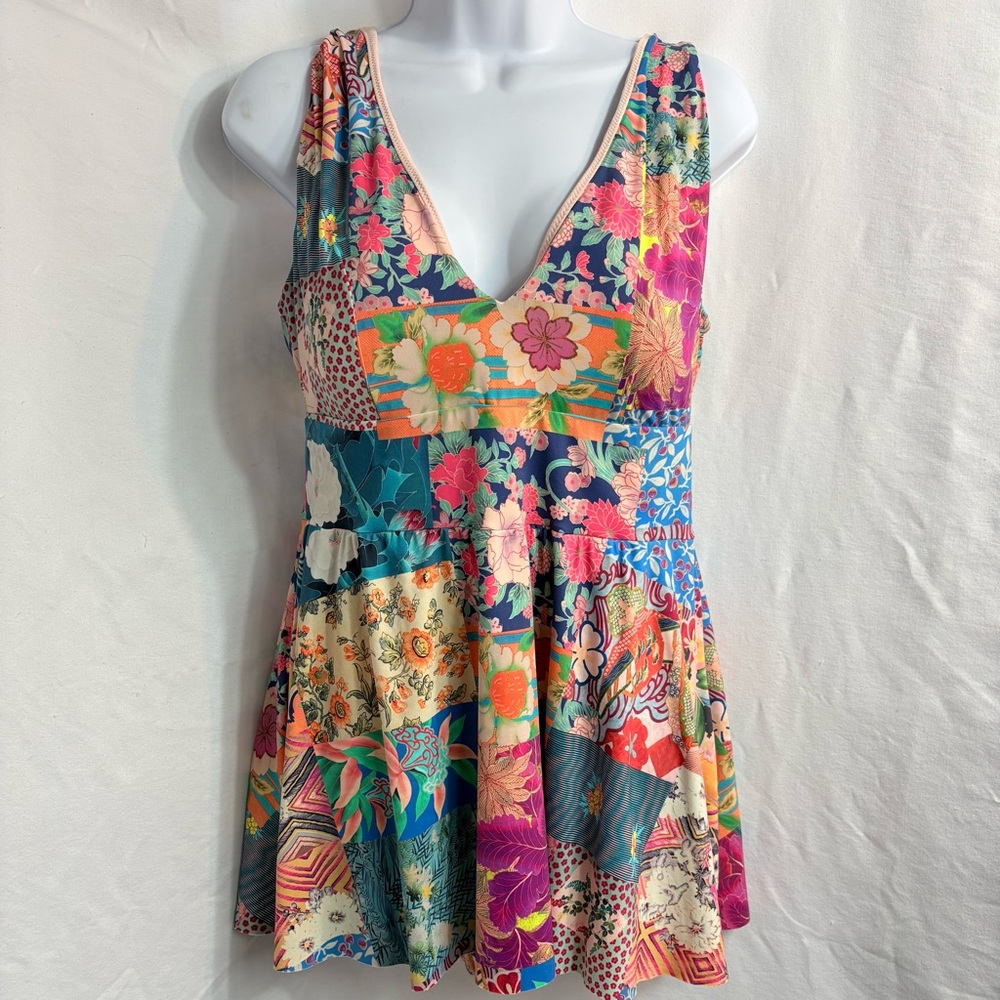 Johnny Was Multicolor Floral Patchwork One-Piece Swimsuit